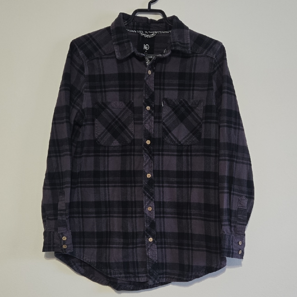 Tentree Black & Gray Plaid Flannel Shirt